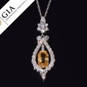 GIA Natural 4.54Cts VS F Diamond No Heat Sapphire 18K Solid Gold Pendant